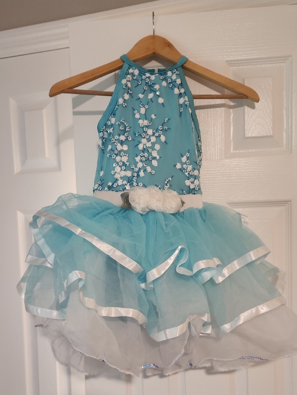 Turquoise Floral Tulle Princess Kids Costume / Dance Leotard